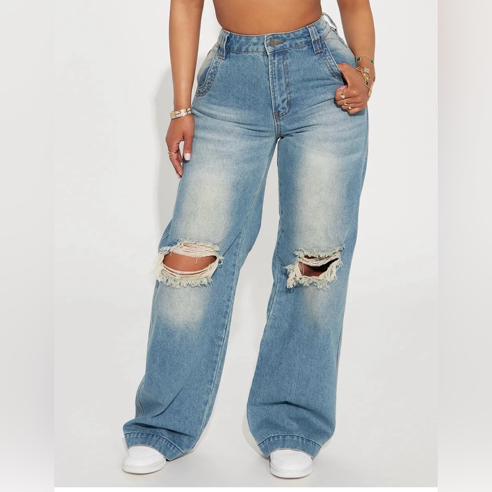 Drop Waist Baggy Distressed Denim Light Wash Blue Jeans